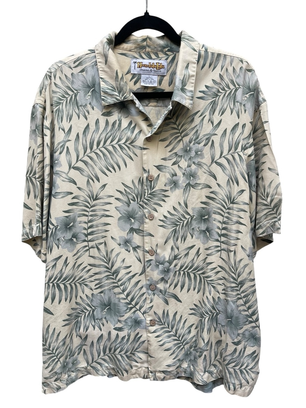 Honolulu Lulu Hawaiian Silk Shirt Men’s Large Tropical Floral Camp Shirt